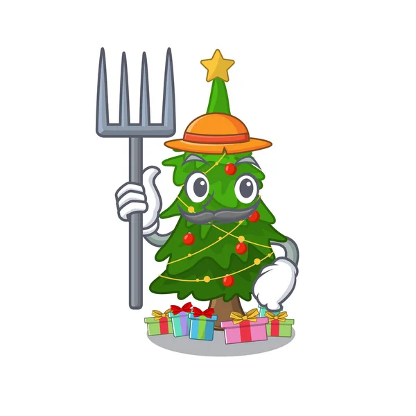 Farmer christmas tree cartoon shape a character — Wektor stockowy