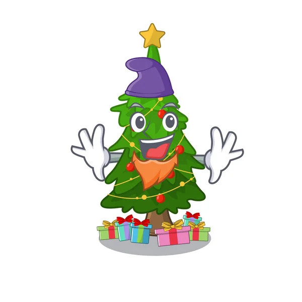 Elfo árbol de navidad de dibujos animados forma un personaje — Vector de stock