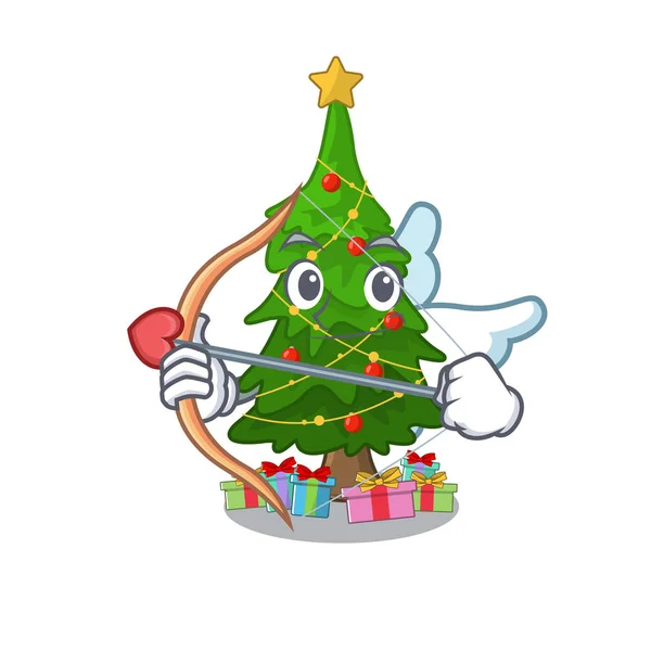 Cupidon arbre de Noël dessin animé forme un personnage — Image vectorielle