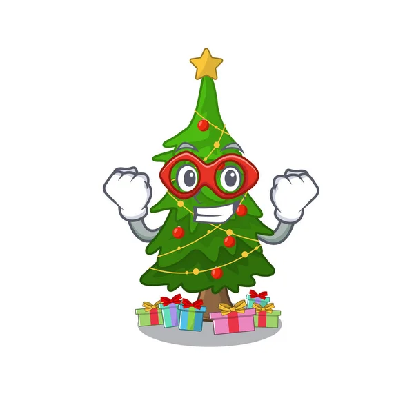 Super eroe albero di Natale isolato con la mascotte — Vettoriale Stock