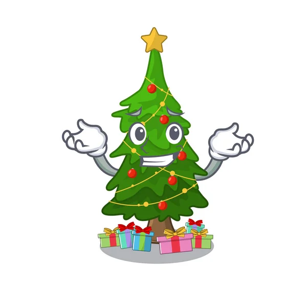 Sourire arbre de Noël isolé avec la mascotte — Image vectorielle