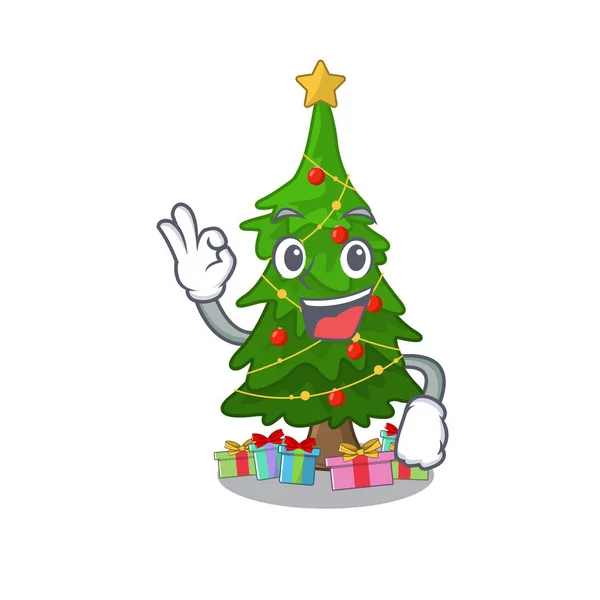 Árvore de Natal isolada com a mascote —  Vetores de Stock