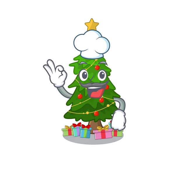 Chef christmas tree isolated with the mascot — Stock Vector