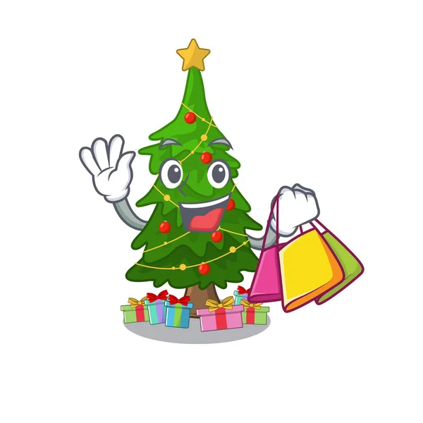 Compras árbol de Navidad aislado con la mascota — Vector de stock