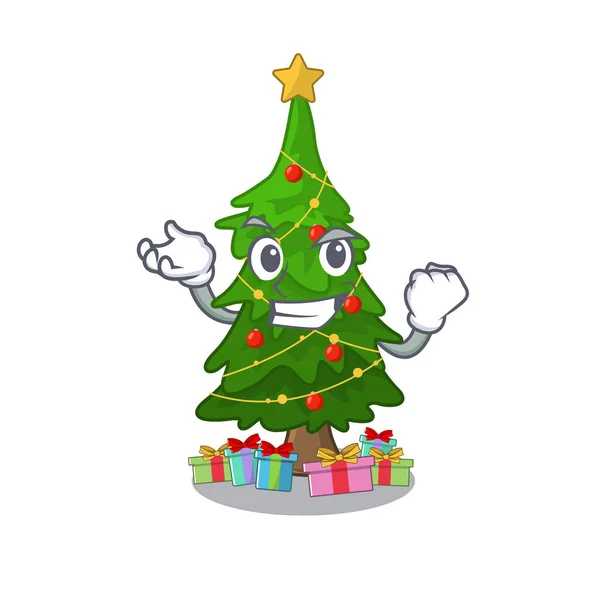 Árvore de Natal bem sucedida isolada com a mascote — Vetor de Stock
