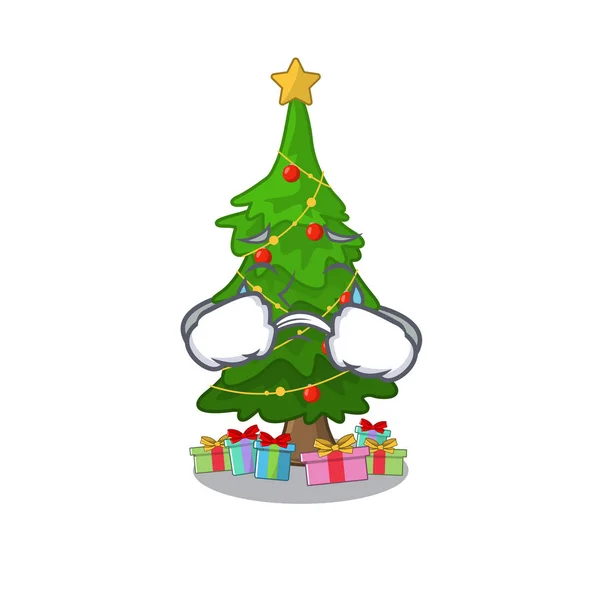 Pleurer arbre de Noël à côté de la table de dessin animé — Image vectorielle