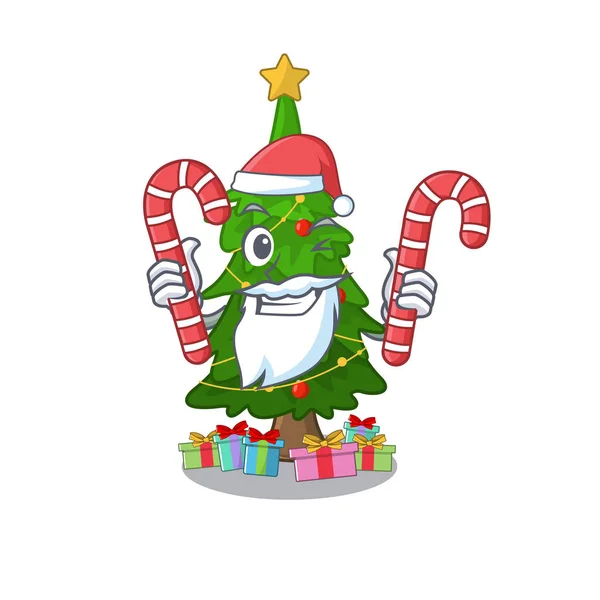 Santa com doces brinquedo árvore de natal em forma de um personagem — Vetor de Stock