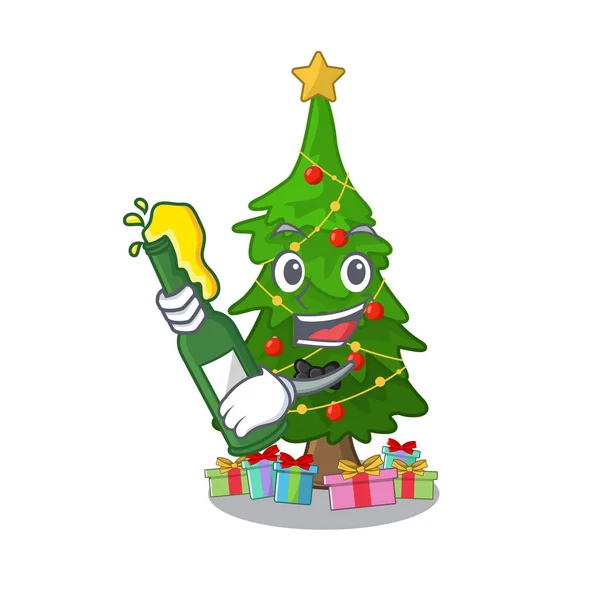 Con cerveza árbol de navidad juguete en forma de un personaje — Vector de stock