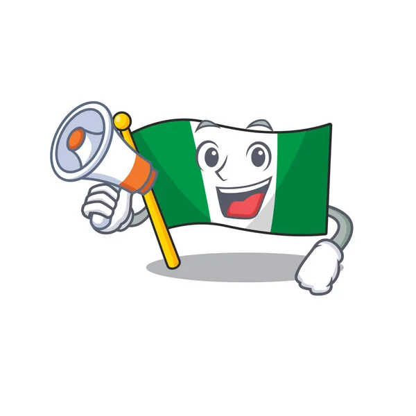 Megafonla Nijerya bayrağı maskot direğinde dalgalandı — Stok Vektör