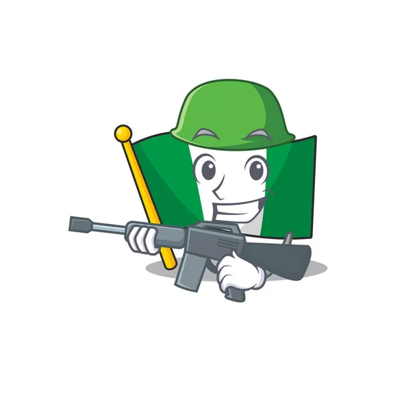 Ejército nigeria bandera voló en el polo de la mascota — Vector de stock