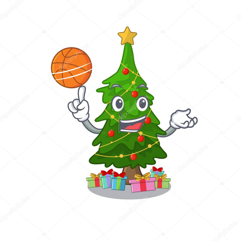 With basketball christmas tree cartoon shape a character
