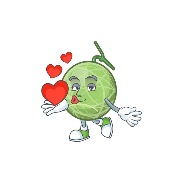 Z sercem słodki melon charakter owoców maskotka kształt. — Wektor stockowy