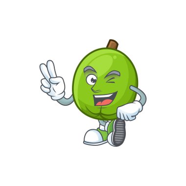 Beyaz arka plan üzerinde iki parmak taze casimiroa maskotu.