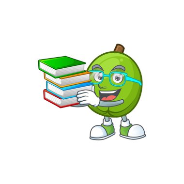 Karikatür maskot tarzı ile kitap casimiroa meyve ile Öğrenci.