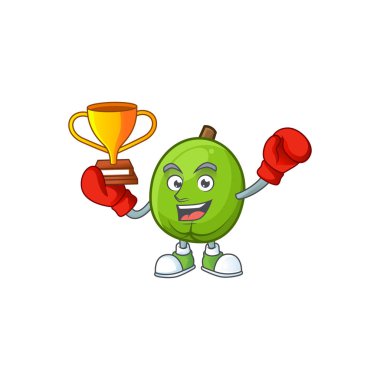 Karikatür maskot tarzı ile boks kazanan casimiroa meyve.