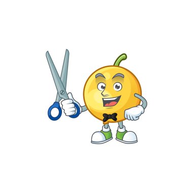 Beyaz arka planda berber mundu meyve maskotu.