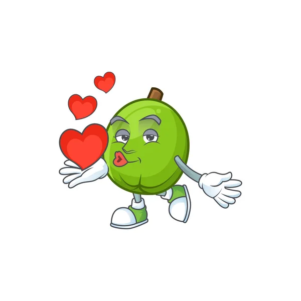 Con corazón casimiroa personaje de dibujos animados de frutas con mascota — Vector de stock