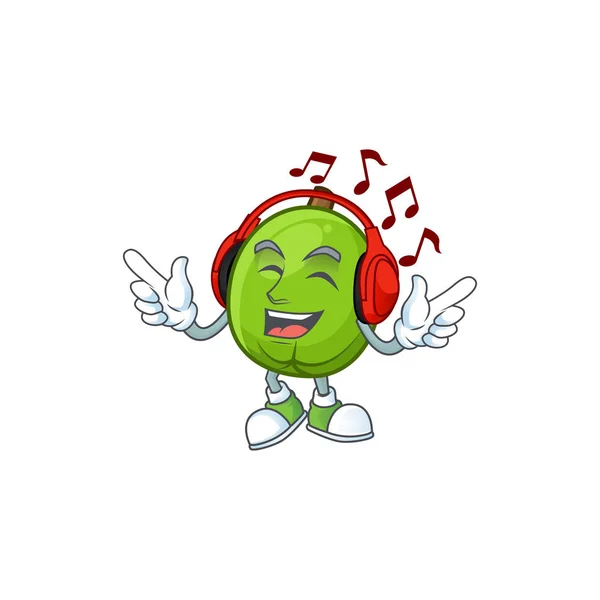 Escuchar música casimiroa personaje de dibujos animados de frutas con mascota — Vector de stock