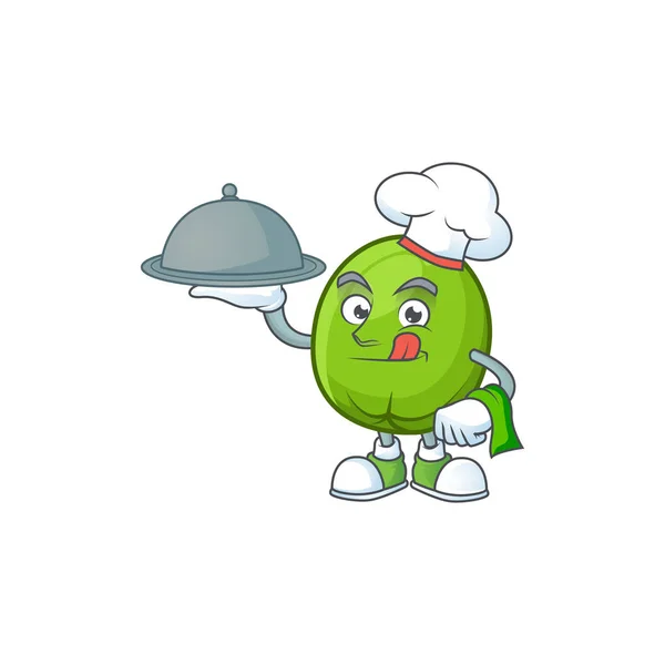 Chef con comida casimiroa personaje de dibujos animados de frutas con mascota — Vector de stock