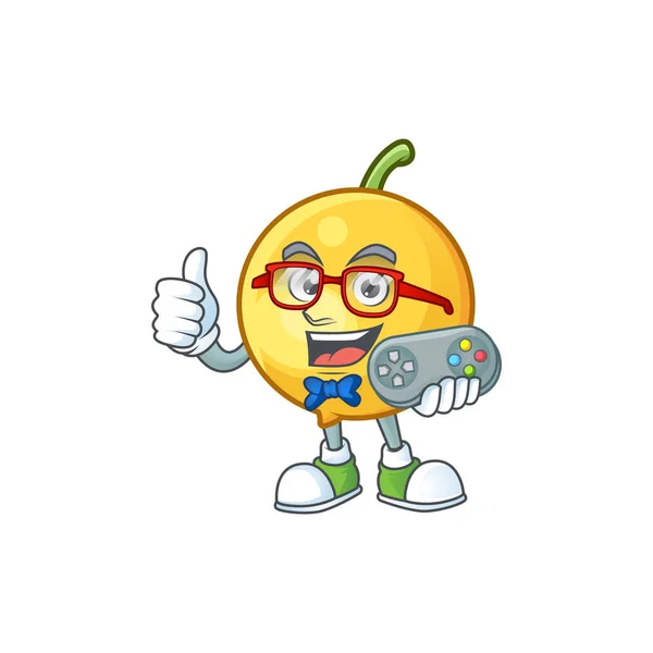 玩家蒙杜水果卡通在字符吉祥物 — 图库矢量图片