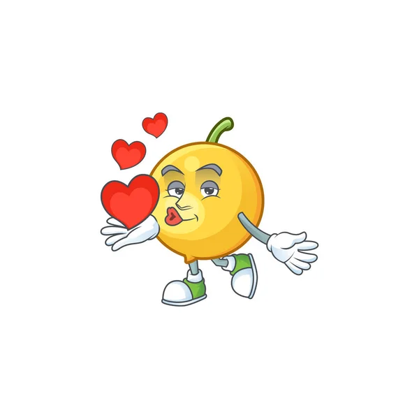 Avec coeur mundu fruit dessin animé en mascotte de caractère — Image vectorielle