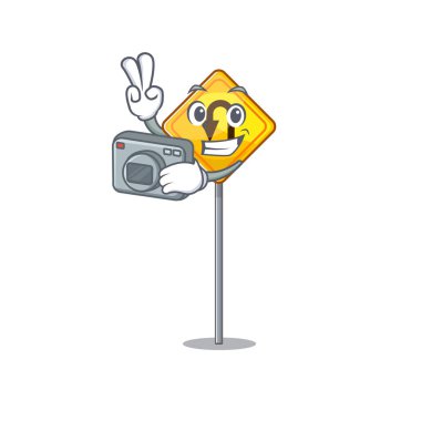 Bir maskot ile Fotoğrafçı u dönüş işareti