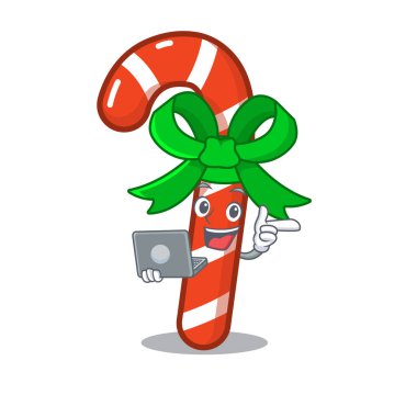 Karikatür kavanoz dizüstü maskot şeker kamışı ile