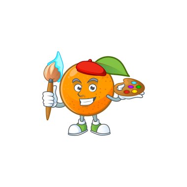 Yaprak yeşili ile ressam turuncu meyve karikatür.