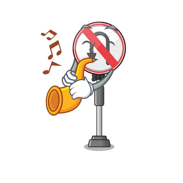 With trumpet no u turn isolated the mascot — Stock Vector