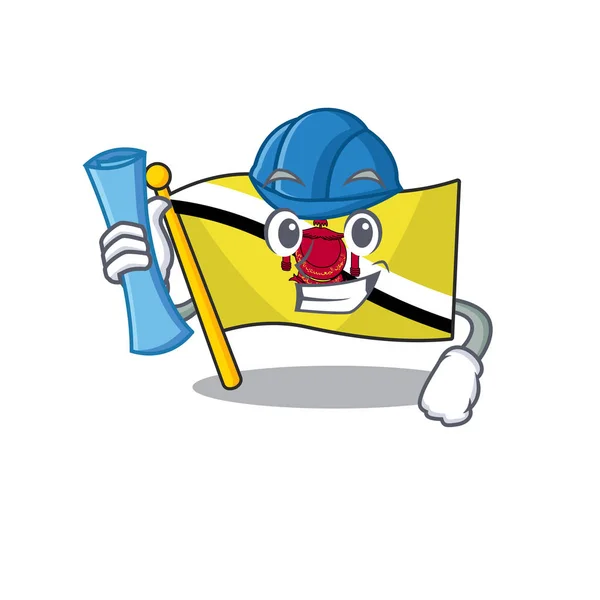 Arquitecto bandera brunei darussalam mascota en forma de dibujos animados — Vector de stock