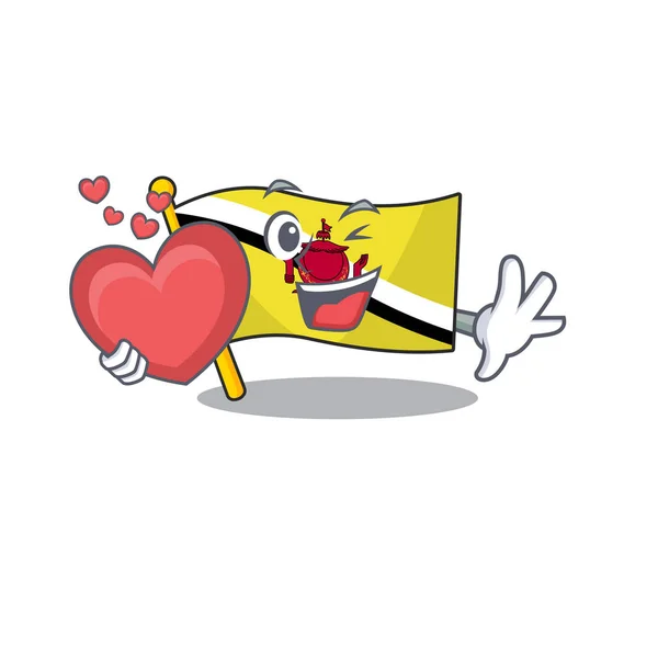 Con bandera del corazón brunei darussalam aislado con mascota — Vector de stock