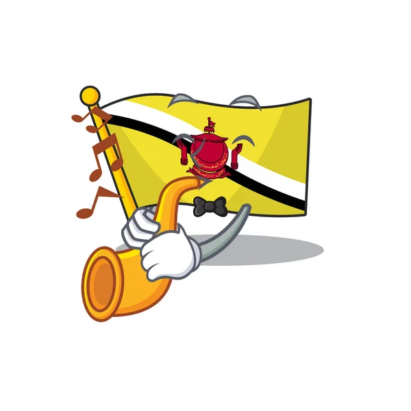 Com bandeira de trompete brunei darussalam isolado com mascote — Vetor de Stock