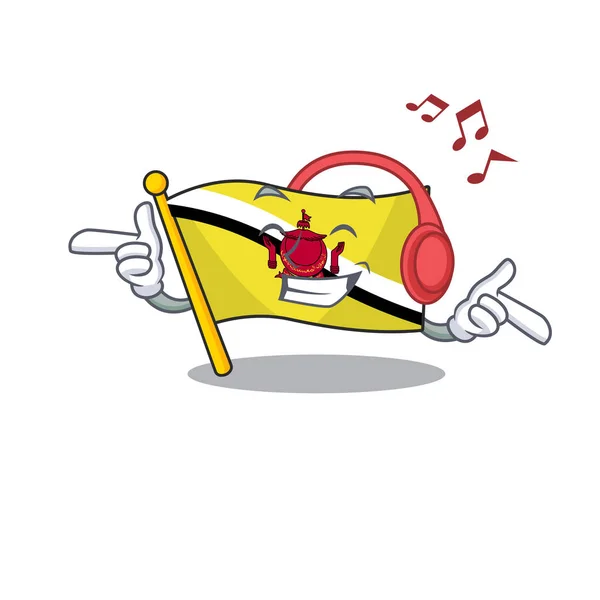 Ecouter de la musique drapeau brunei darussalam isolé avec mascotte — Image vectorielle