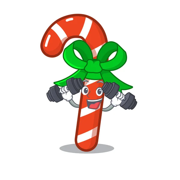 Fitness mascotte Candy Cane in Cartoon potten — Stockvector