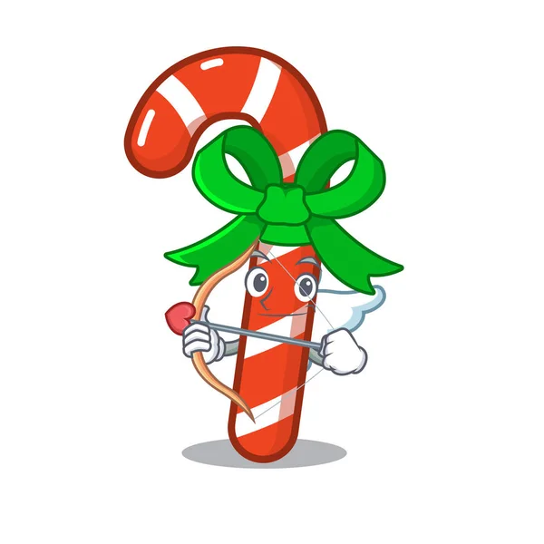 Cupid mascotte Candy Cane in Cartoon potten — Stockvector