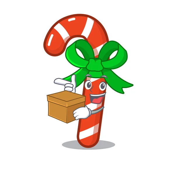 Met Box Candy Cane geïsoleerd in het personage — Stockvector