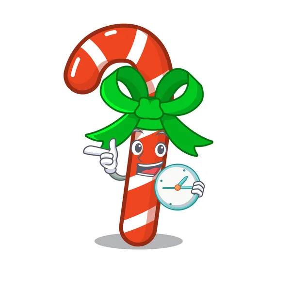 Met klok Candy Cane geïsoleerd in het personage — Stockvector