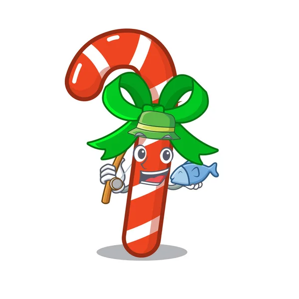 Vissen Candy Cane karakter vormige een cartoon — Stockvector