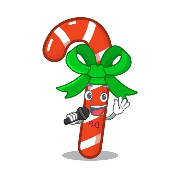 Zingende Candy Cane karakter gevormd een cartoon — Stockvector