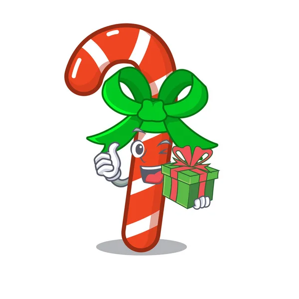 Met gift Candy Cane karakter vormige een cartoon — Stockvector