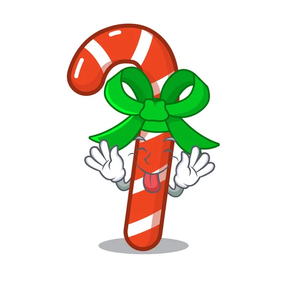 Tong uit Candy Cane boven de mascotte tabel — Stockvector