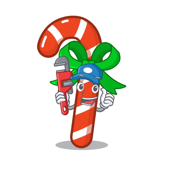 Plumber candy cane above the mascot table — Stock Vector