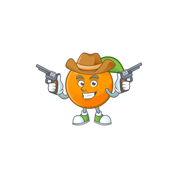 Cowboy orange fruit cartoon with leaf green. — Stock Vector