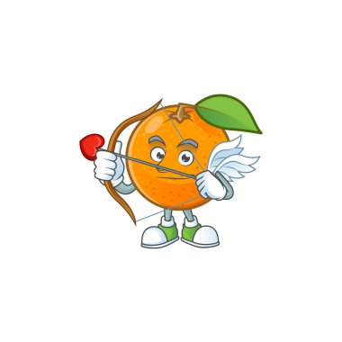 Yaprak yeşili ile Cupid turuncu meyve karikatür.