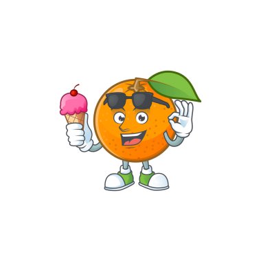 Meyve suyu için dondurma tatlı turuncu karikatür maskotu ile