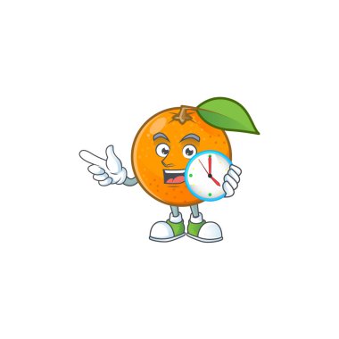 Meyve suyu için saat tatlı turuncu karikatür maskotu ile