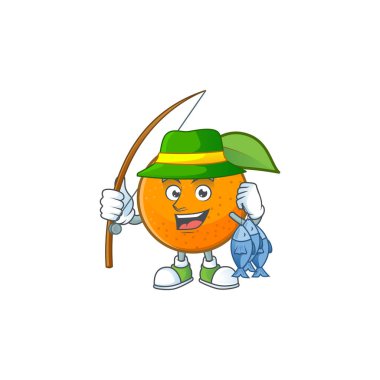 Karikatür maskot şekli ile Balıkçılık taze portakal
