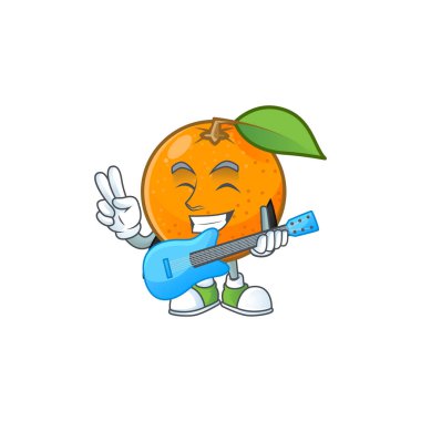 Karikatür maskot şekli ile gitar taze turuncu ile