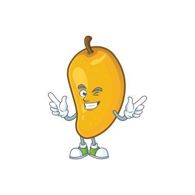 Beyaz bir arka plan üzerinde mango karakter Wink karikatür.