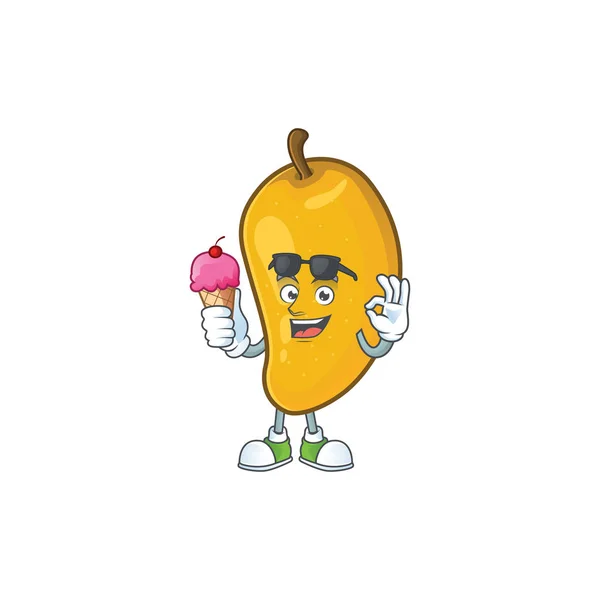 With ice cream cartoon of mango character on a white background. — Stock Vector